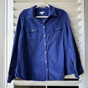 Croft & Barrow Soft & Light Dark Blue Corduroy Button Up Shirt - 100% Cotton